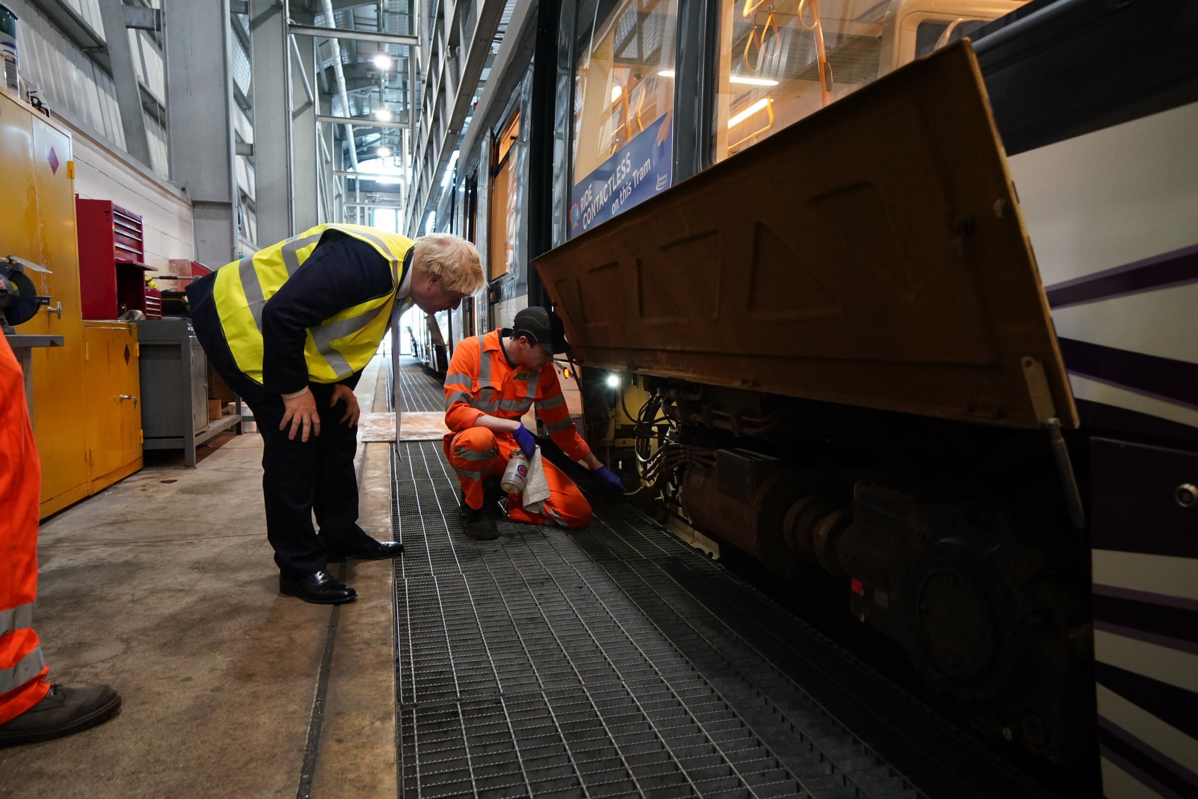 Prime Minister Boris Johnson during a visit to Blackpool Transport Depot