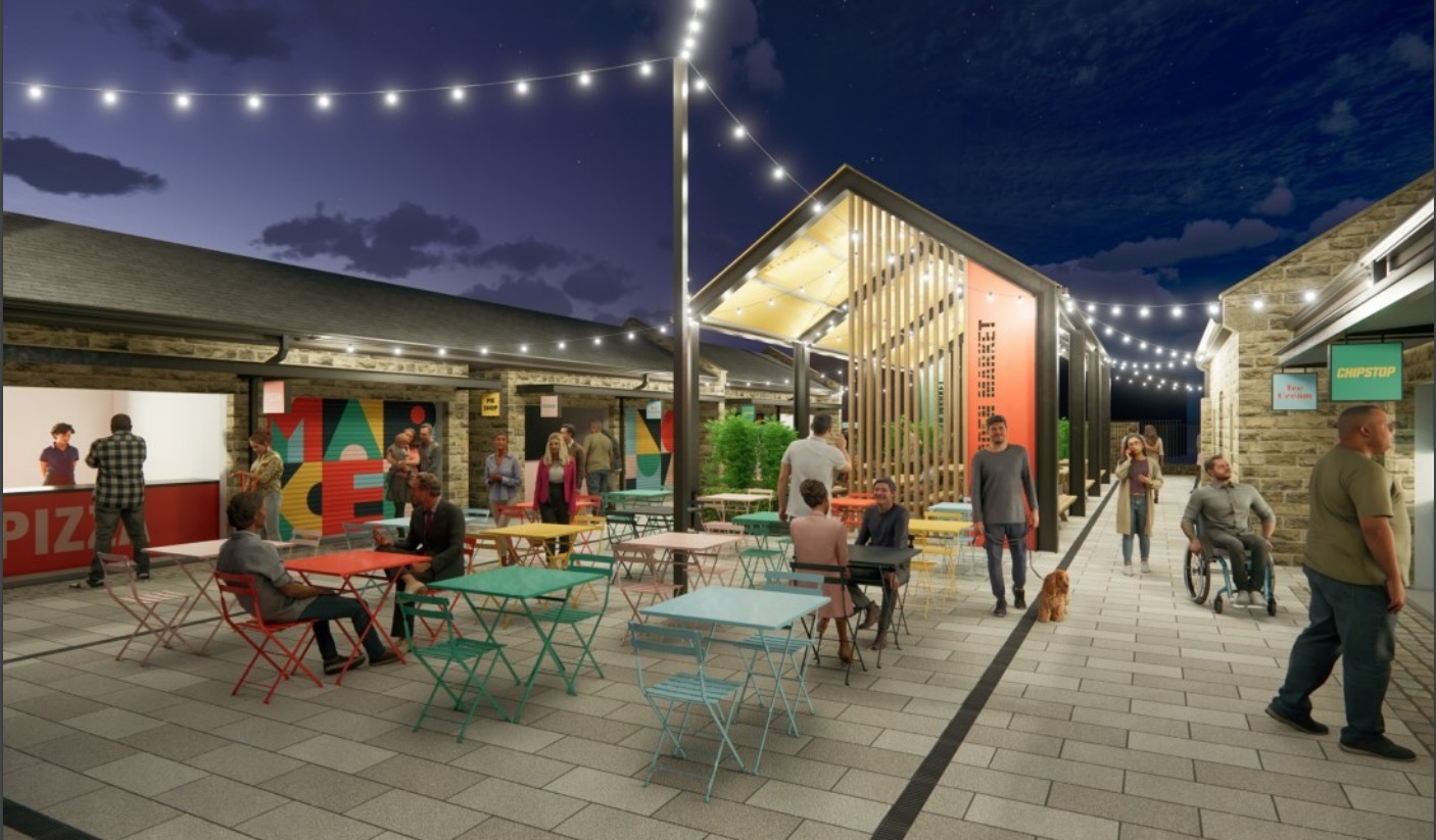 Artist impression of new-look Haslingden Market, Rossendale. September 2023. Image from Rossendale Council report. LDRS partner approved.